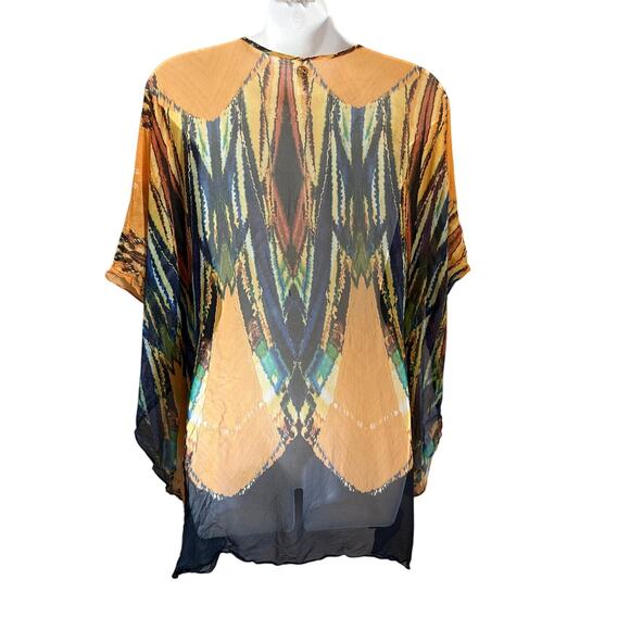 Vix by Paula Hermanny 100% silk abstract print sheer cover up tunic size small - Picture 4 of 6